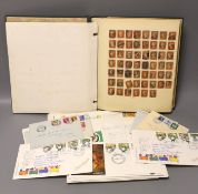 An album of Great Britain stamps with page 1841 ID red browns with Maltese cross cancels F.D. covers