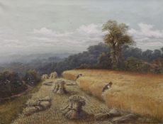 Charles Henry Passey (1818-1894), oil on canvas, Harvesters in a landscape, signed, 70 x 90cm