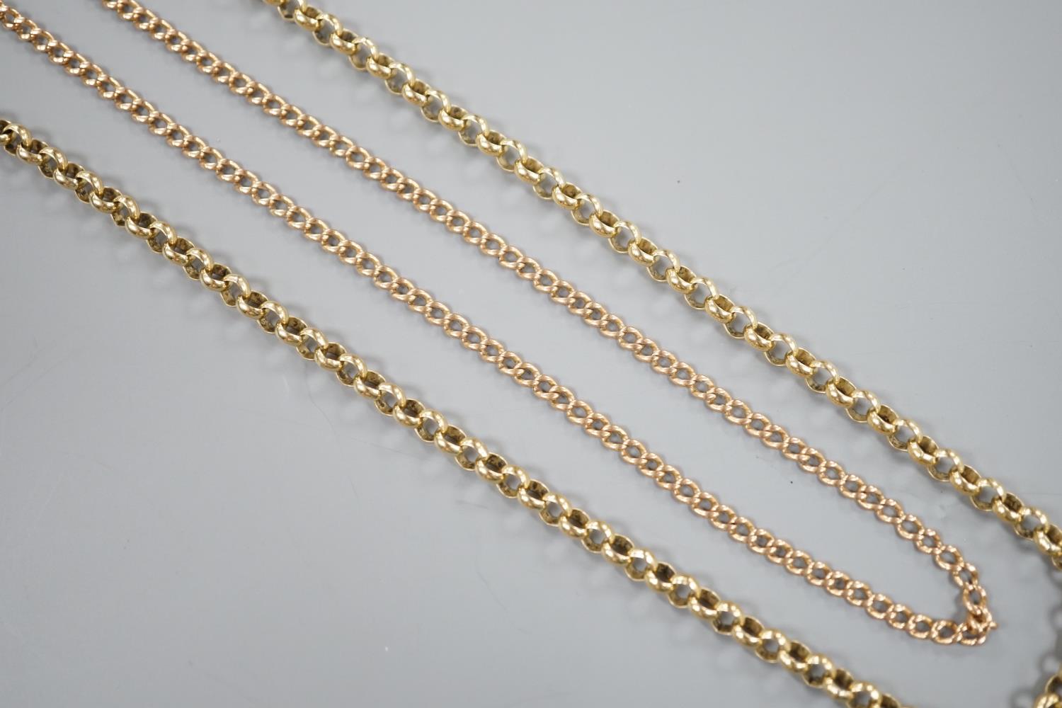 A 9ct albert, 40cm and a 9k round link chain, 41cm,30 grams. - Image 2 of 3