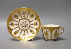 Minton rare early cup and saucer gilded in neo-classical style leaves and urns pattern 238, Sevres