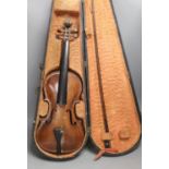 A cased 19th century violin