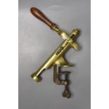 A Chambers patent bar mounting brass clamp corkscrew marked ‘THE DON’ with turned beech handle