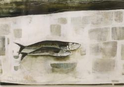 Ffiona Lewis (b.1964), oil and pencil on board, 'Fish', signed and dated 2000 verso, 22 x 32cm