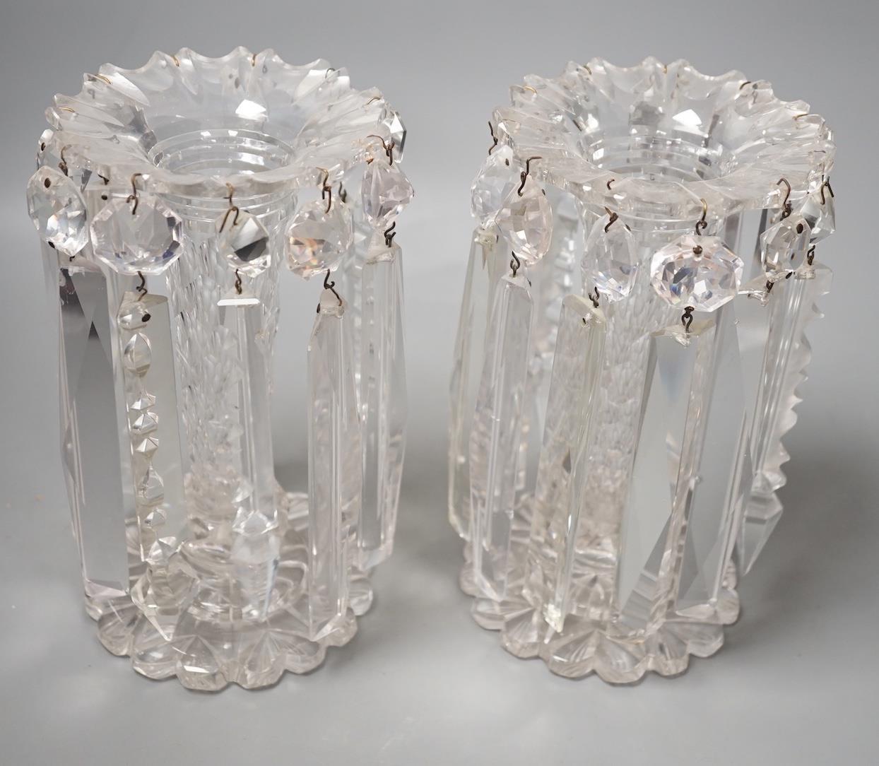 A Pair of Victorian clear glass table lustres - 23cm high - Image 2 of 6