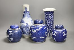 A 19th century Chinese blue and white ‘landscape’ vase, an early 20th century blue and white