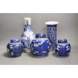 A 19th century Chinese blue and white ‘landscape’ vase, an early 20th century blue and white