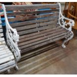 A Victorian style painted slatted wood garden bench, length 117cm width 60cm height 78cm