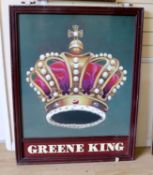 A large Greene King hanging printed public house sign, The Crown , Newick, East Sussex - 117 x 91cm