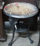 A cast iron Britannia circular table, diameter 58cm height 70cm