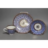 A Chamberlains Worcester saucer shaped dish and coffee cup and saucer both painted with the Royal