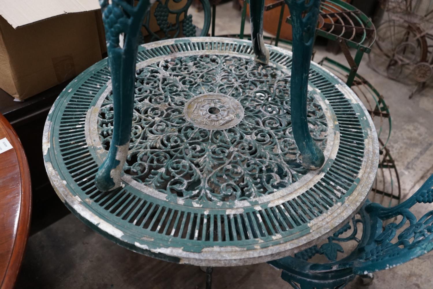 A circular painted aluminium garden table and three chairs, table diameter 79cm height 67cm - Image 3 of 3