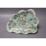 A 19th century Chinese famille rose celadon ground dish - 26.5cm long