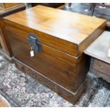 A Chinese carved hardwood coffer, width 105cm depth 63cm height 82cm