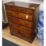 A George III fruitwood chest of five graduating long drawers, width 79cm depth 36cm height 102cm