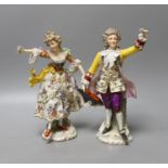 A pair of Naples porcelain figures - tallest 23cm