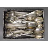 A matched harlequin set of thirty five late 18th/early 19th century silver Old English feather
