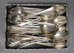 A matched harlequin set of thirty five late 18th/early 19th century silver Old English feather