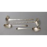 A pair of George III Scottish silver sauce ladles, with spiral handles, Alexander Spence, Edinburgh,