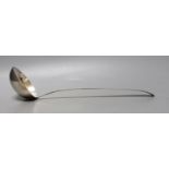 A George III Irish silver bright cut engraved soup ladle, Law & Bayly, Dublin, 1794, 37cm, 191