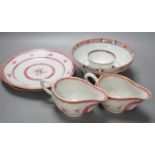 A group of 18th century chinese export: two plates, two sauceboats, a bowl and a tea bowl