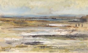 John Livesey (1926-1990), oil on board, 'Overy Staithe', signed, 36 x 58cm