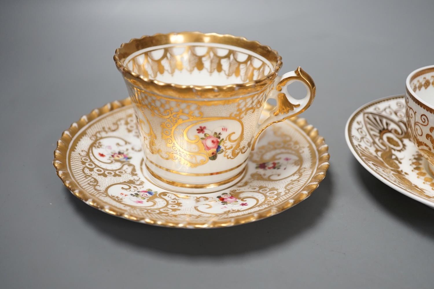 A Chamberlains Worcester gadroon bordered coffee cup and saucer painted with flowers, printed mark - Image 2 of 10