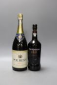 8 single 1 litre bottles of Cockburns special reserve port and a magnum bottle of Pol Remy