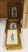 19th century Chinese School, pair of gouaches on pith paper, Studies of courtiers, 15 x 7cm and four