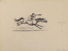 Norman Thelwell (1923-2004), original pen and ink illustration, 'Jockey fallen behind', annotated in