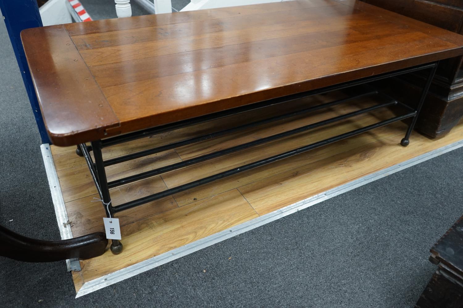 A modern rectanguar walnut and wrought iron coffee table, width 122cm depth 61cm height 41cm - Image 3 of 3