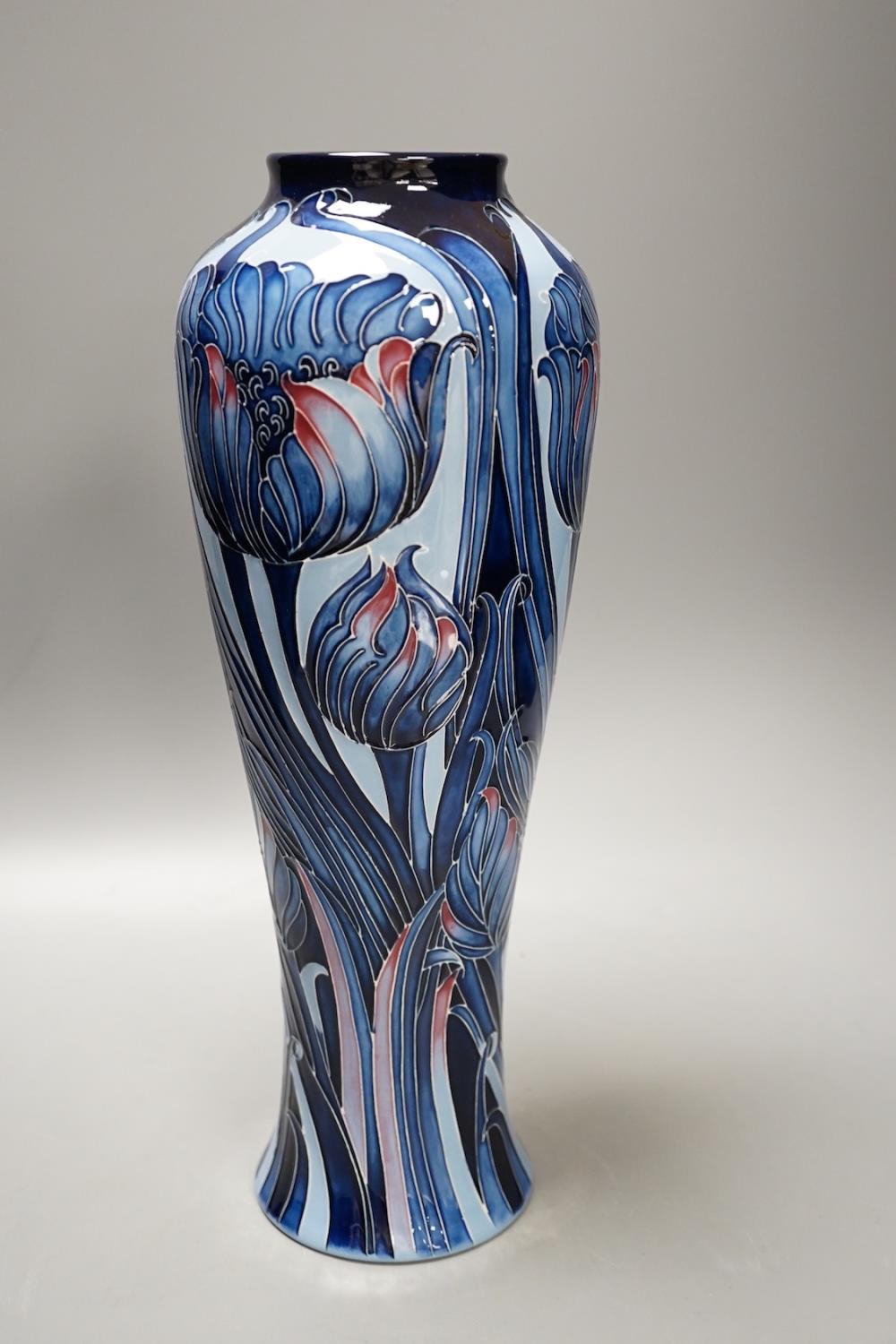 A Moorcroft 'blue tulip' vase, 2013, limited edition, 41/50, boxed,37 cms high. - Image 3 of 4