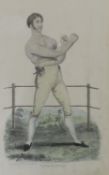 Percy Roberts, hand coloured engraving, Portrait of the the boxer, Jack Martin, 23 x 14.5cm