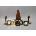 A 19th century rosewood metronome, faux ivory scale, together with other miscellaneous items (8)