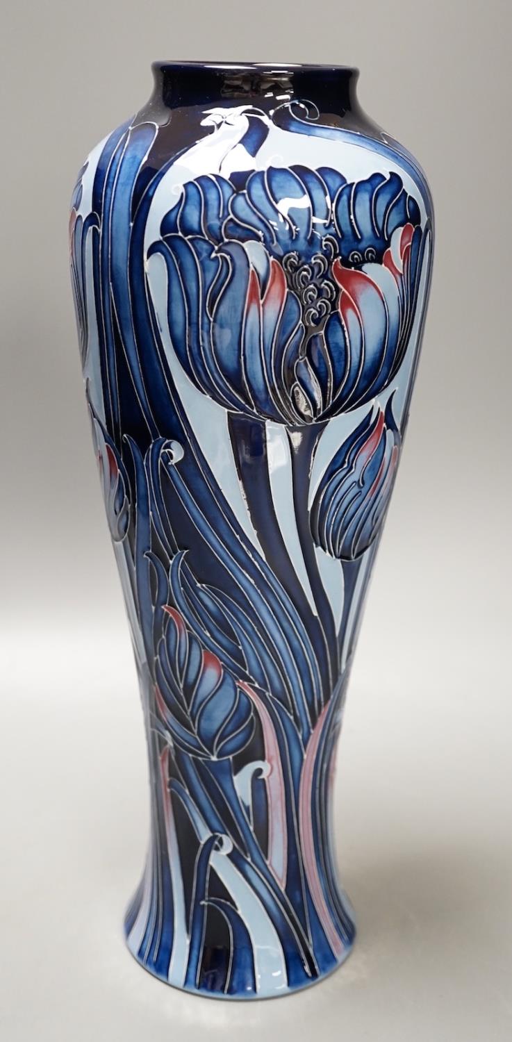 A Moorcroft 'blue tulip' vase, 2013, limited edition, 41/50, boxed,37 cms high.