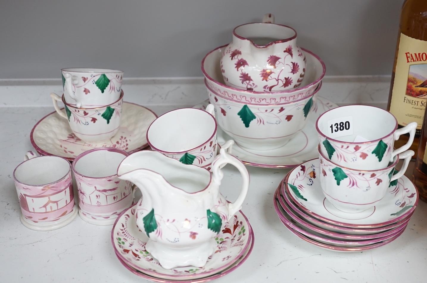 A collection of Welsh or English pink lustre pottery tea wares, first half 19th century - Image 2 of 5