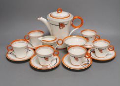 A Shelley Art Deco part tea service, pattern number 12197