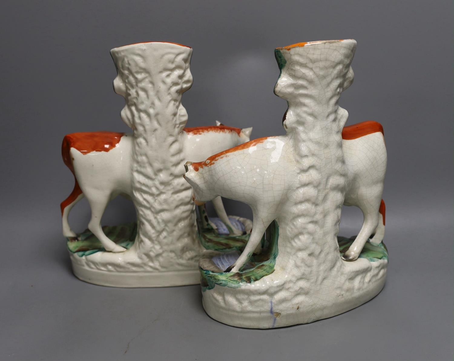 A pair of large Mid 19th century Staffordshire ‘cow and calf’ spill vases, 29cm - Image 2 of 3