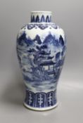 A 19th century Chinese blue and white landscape vase 29cm