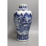 A 19th century Chinese blue and white landscape vase 29cm