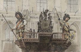 George Sidney Shepherd (1784-1862), ink and watercolour, ‘Gog and Magog in the Guildhall in 1809’,