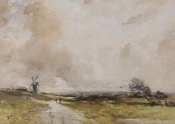 George Sykes (b.1863), watercolour, Windy landscape, signed, 24 x 34cm