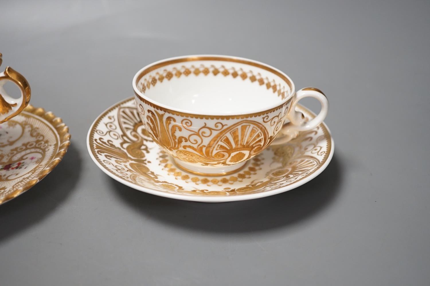 A Chamberlains Worcester gadroon bordered coffee cup and saucer painted with flowers, printed mark - Image 3 of 10