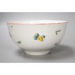 A Bristol porcelain bowl painted with a spray of flowers and scattered sprigs, crossed swords dot