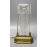 An Art Deco Hettier and Vincent brass and frosted glass figural table lamp, 25.5cm