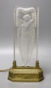 An Art Deco Hettier and Vincent brass and frosted glass figural table lamp, 25.5cm