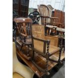 A Victorian elm and beech Windsor child's rocking chair, a Victorian style Windsor high chair and