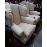 A pair of Duresta wing armchairs, upholstered in a natural herringbone fabric, width 92cm depth 80cm