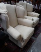 A pair of Duresta wing armchairs, upholstered in a natural herringbone fabric, width 92cm depth 80cm