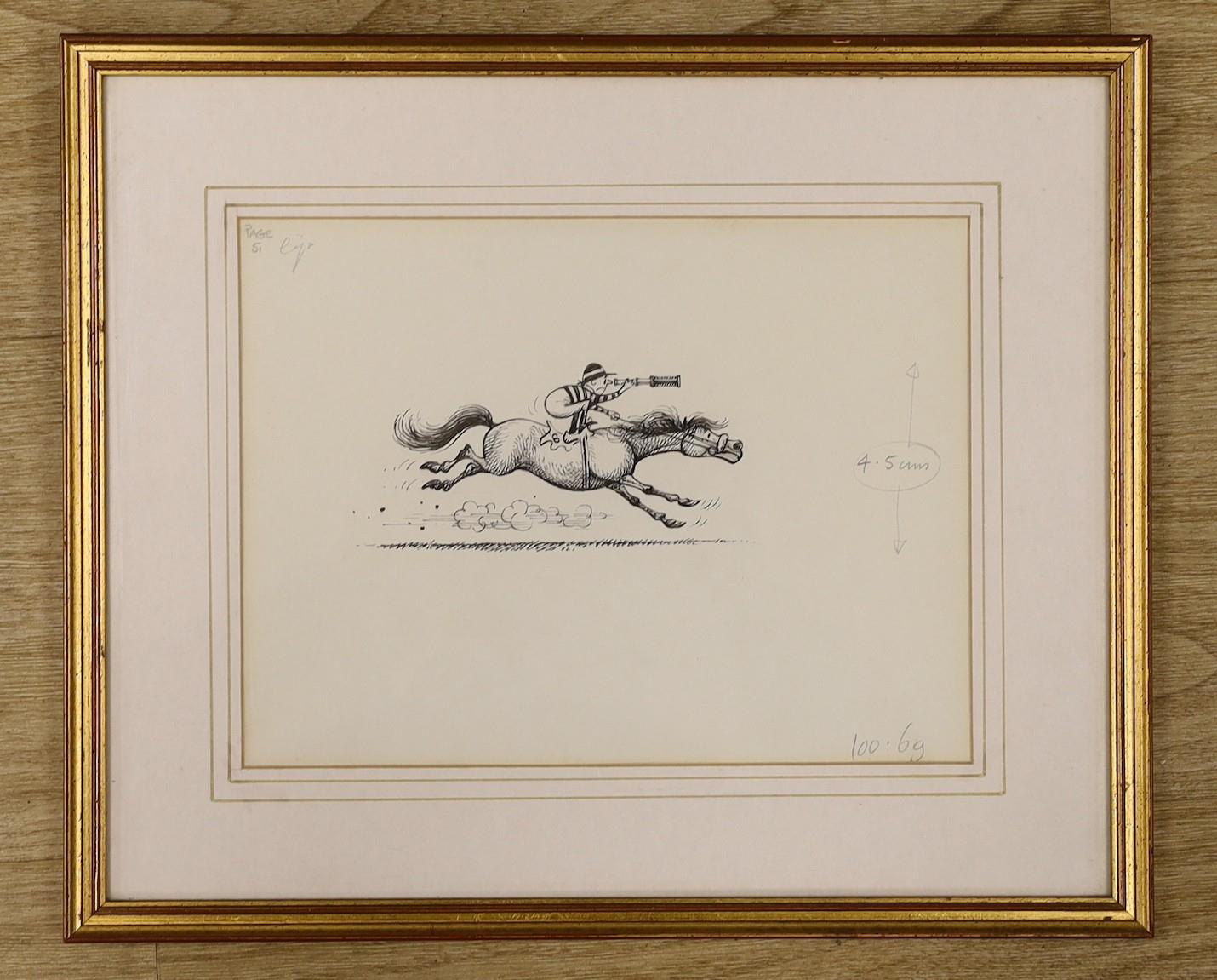 Norman Thelwell (1923-2004), original pen and ink illustration, 'Jockey fallen behind', annotated in - Image 2 of 4