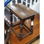 An 18th century oak joint stool, width 47cm depth 28cm height 50cm